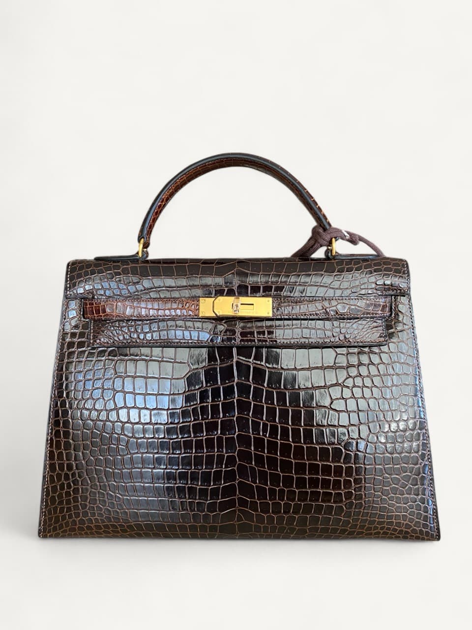 Hermès Kelly 32cm Porosus Dark Brown